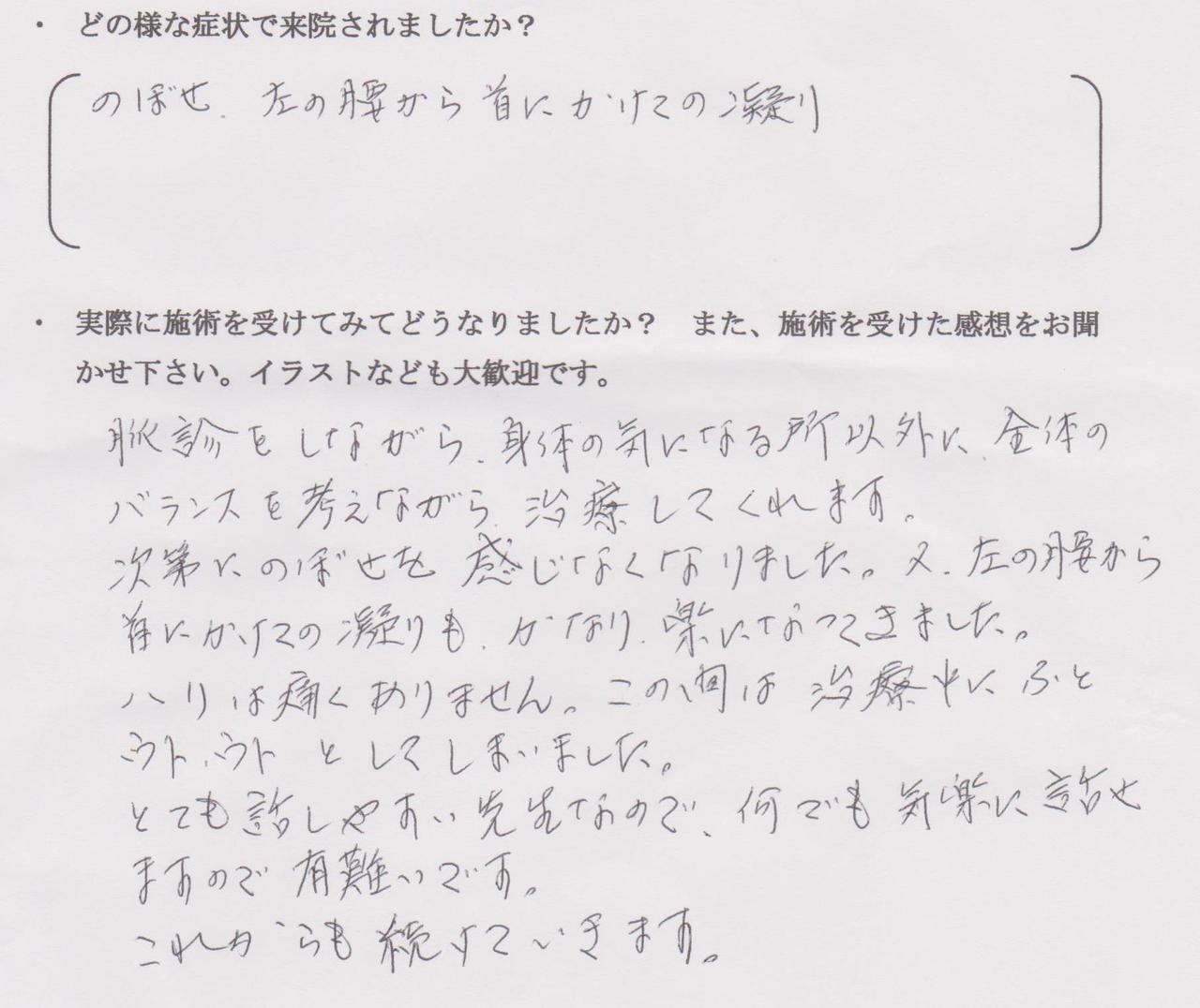 特に大きく体調を崩した時期に頭痛と微熱に悩まれたのですが、先生のおかげで良くなりました