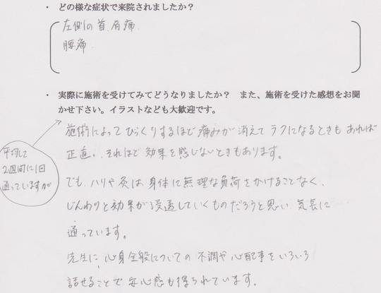 左側の首・肩痛、腰痛